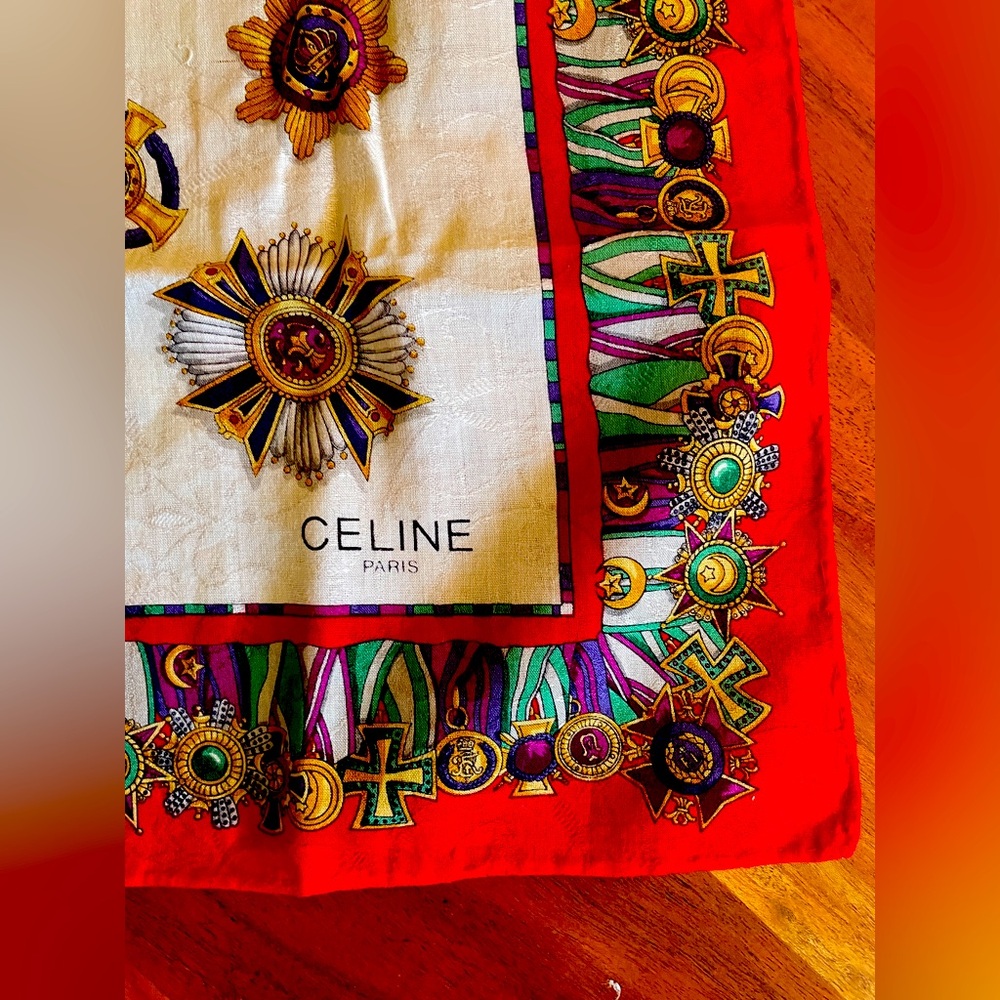Celine Red and White Patterned Scarf